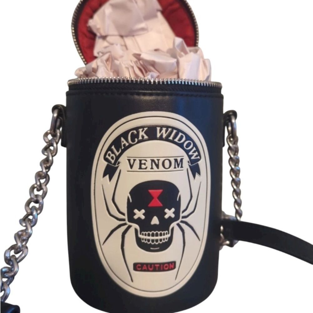 Mad Engine Black Widow Spider Bottle Shaped Crossbody Zip Bag Costume Cosplay - Picture 3 of 9